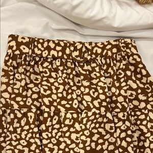 Brown and Cream Printed Midi Skirt with Belt